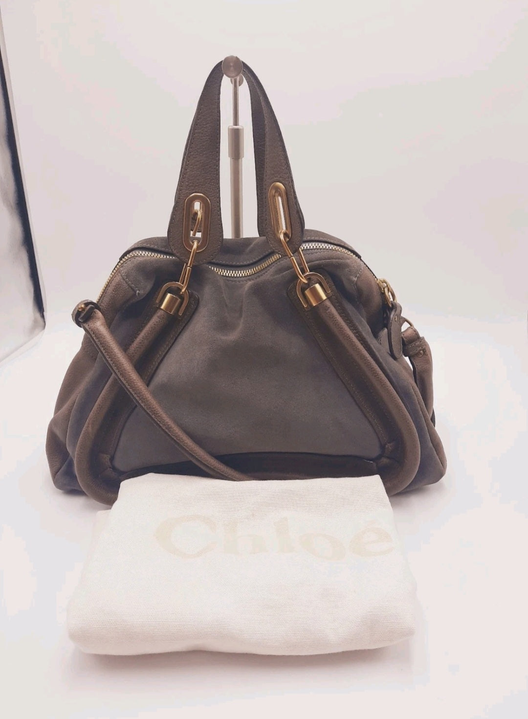 Chloe Paraty Brown Colour Crossbody Shoulder Handbag Suede Leather Large Size.