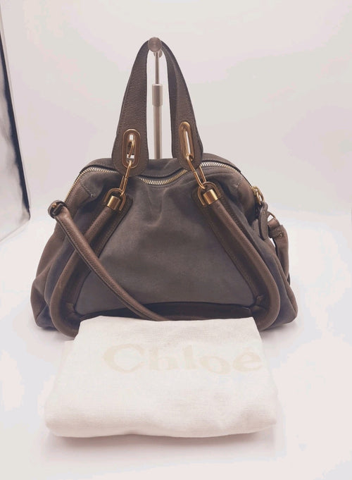 Chloe Paraty Brown Colour Crossbody Shoulder Handbag Suede Leather Large Size.