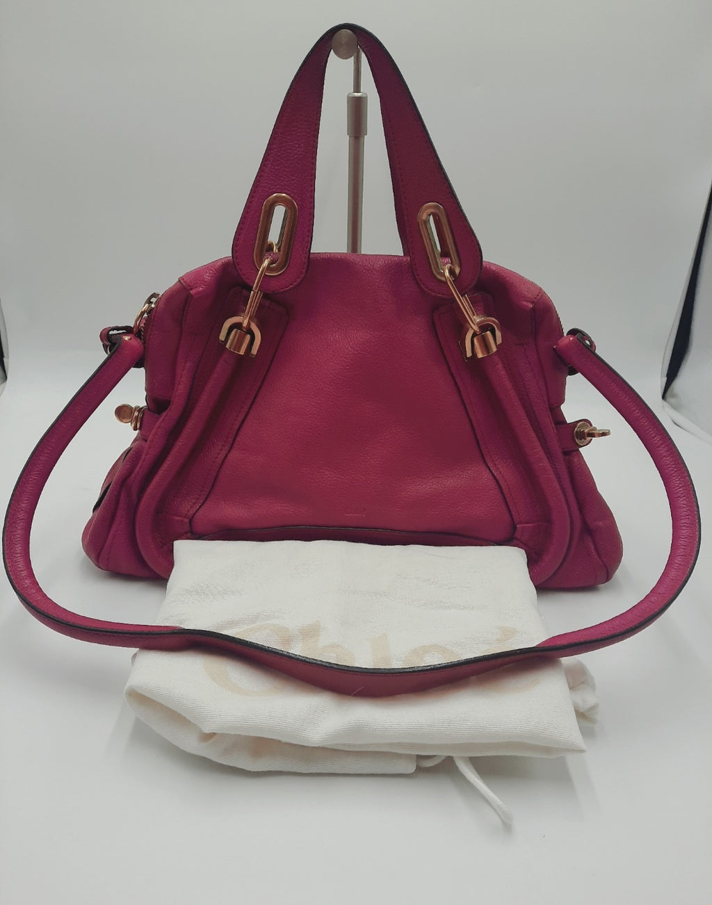 Chloe Paraty Bright Pink  Crossbody Shoulder Handbag Leather Large Size.