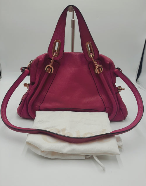 Chloe Paraty Bright Pink  Crossbody Shoulder Handbag Leather Large Size.