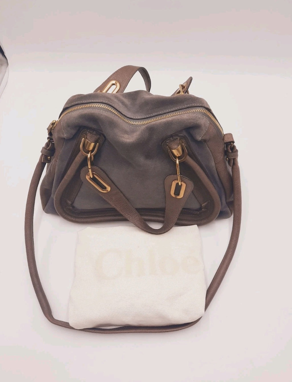 Chloe Paraty Brown Colour Crossbody Shoulder Handbag Suede Leather Large Size.