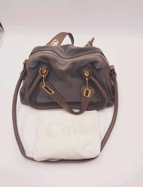 Chloe Paraty Brown Colour Crossbody Shoulder Handbag Suede Leather Large Size.