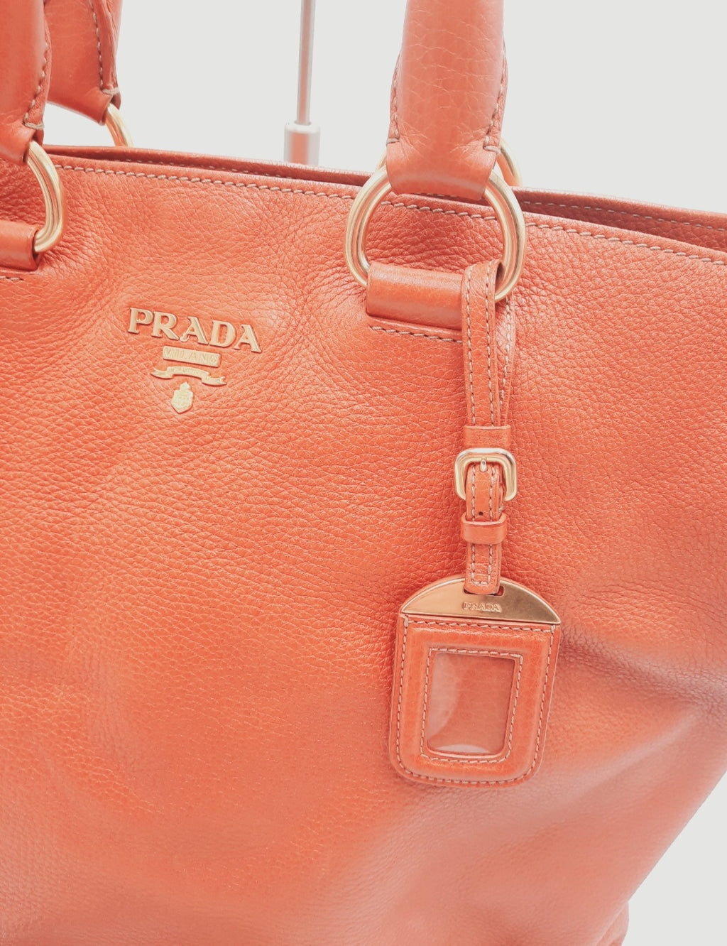 Prada Vitello Daino Shopping 2 Way Leather Handbag Large Size Rame Colour .