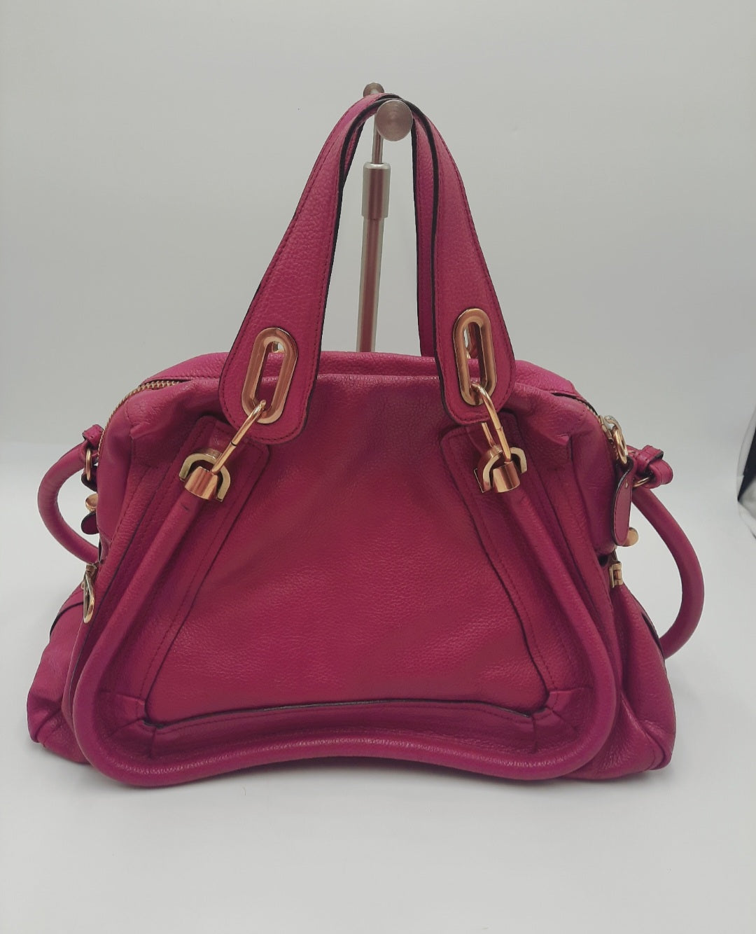 Chloe Paraty Bright Pink  Crossbody Shoulder Handbag Leather Large Size.